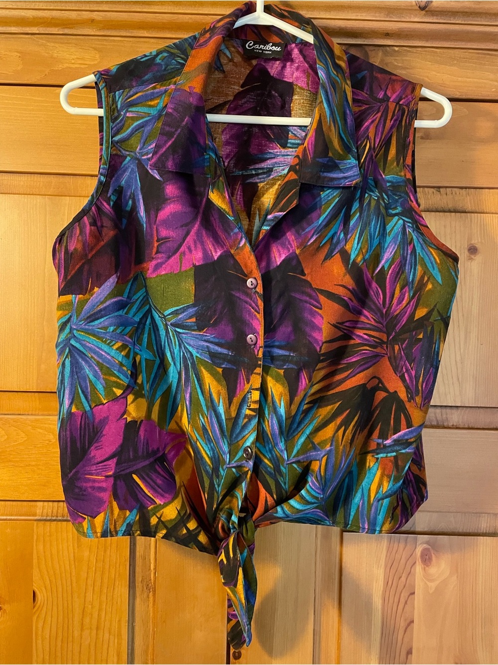 Vintage Sleeveless Tropical Tie-Top